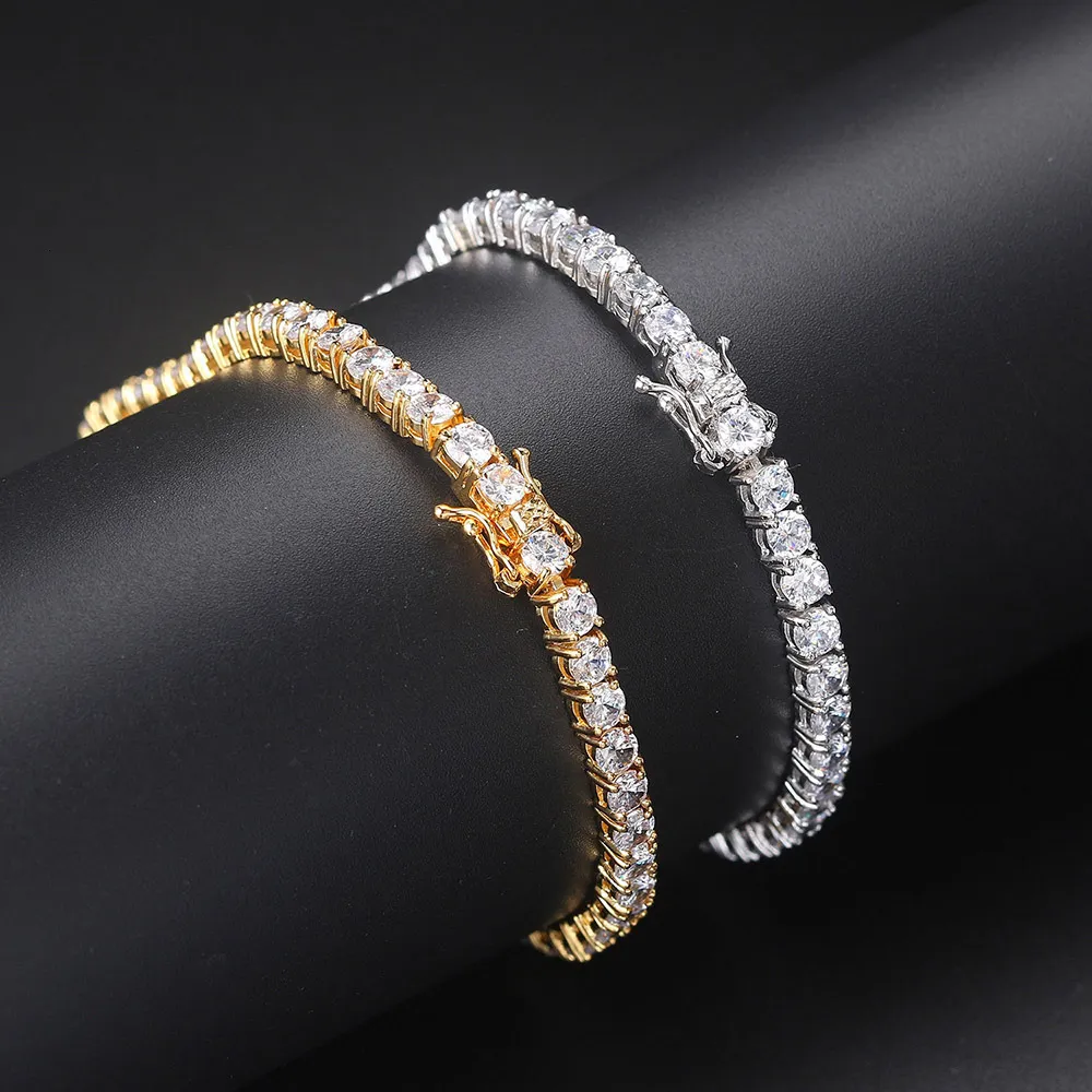 Charm Bracelets Luxury Crystal Tennis Bracelet for Women Man Iced Out 1 Row Cubic Zirconia Double Buckle Chain Hiphop Rock Hippie Jewelry OHH118 230328