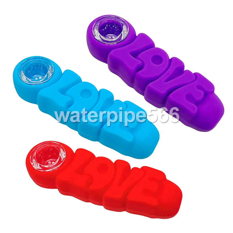 Silicone Love Rooking Pipes met Glass Bowl Smoke Accessoire Love Hand Pipe Dab Rigs Water Bongs