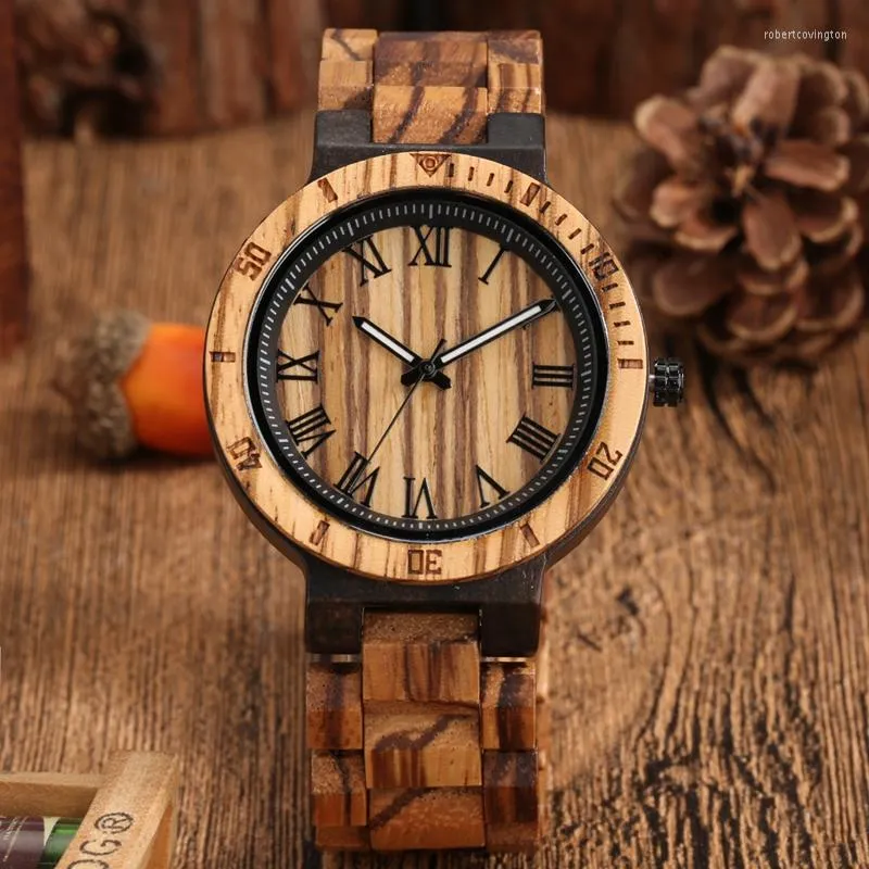 Polshorloges houten horloge herenhorloges retro Romeinse schaal wijzerplaat volledige houten verstelbare riem zebrawood quartz polswatch reloj de madera