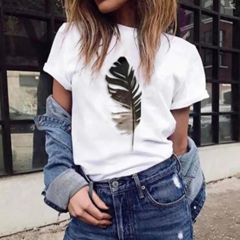 Women's T Shirts Zomer Vrouwen Shirt Korte Mouwen T-Shirt O-Hals Vintage 3D Feather Print Loose Casual T-shirts Tops 2023