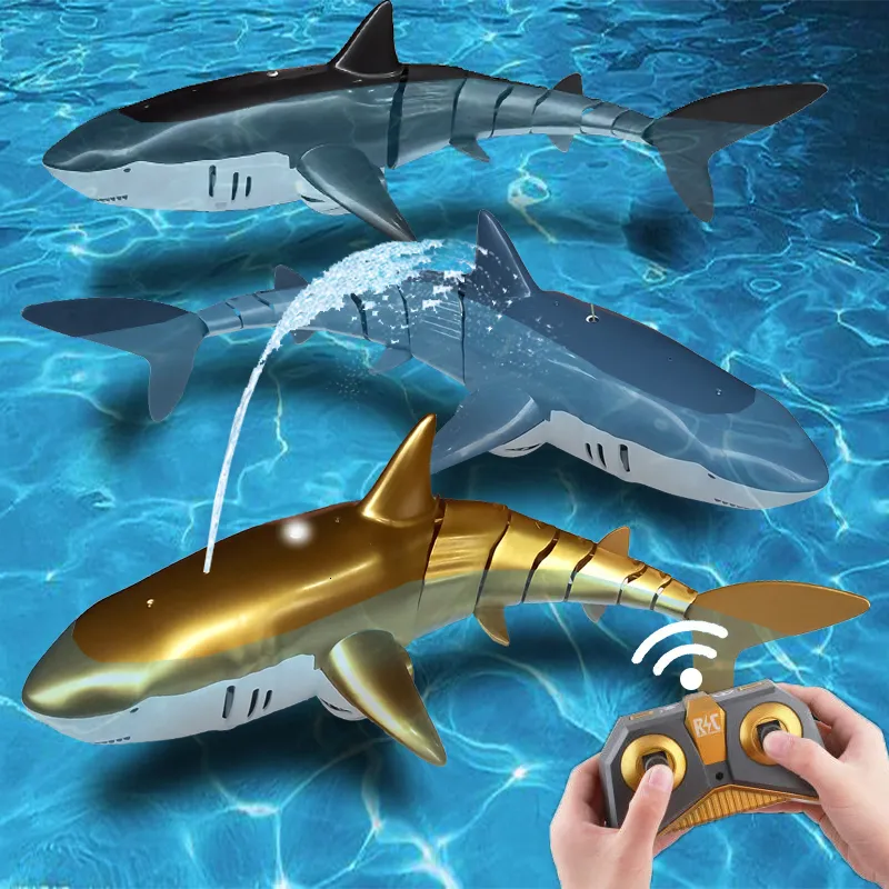 Electric 동물의 원격 제어 상어 장난감 소년 어린이 소녀 소녀 RC 생선 로봇 물 수영장 해변 놀이 모래 목욕 장난감 4 5 6 7 8 9 살 230327