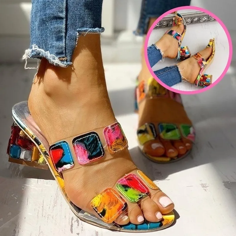 Sandal Square Heels Summer Peep Toe Ladies Multi Colors Wedge Shoes Sandalias de Verano Para Mujer 230328