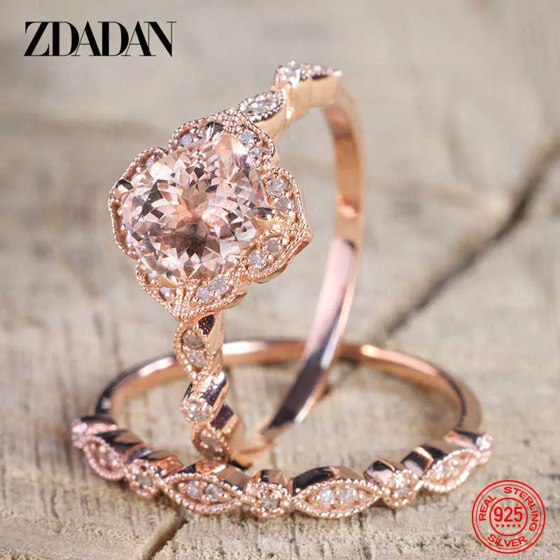 Band Ring Zdadananilos 925 Sterling Silver for 18K CZ Pink Gold Women's Wedding Jewelry Party Gift Z0327