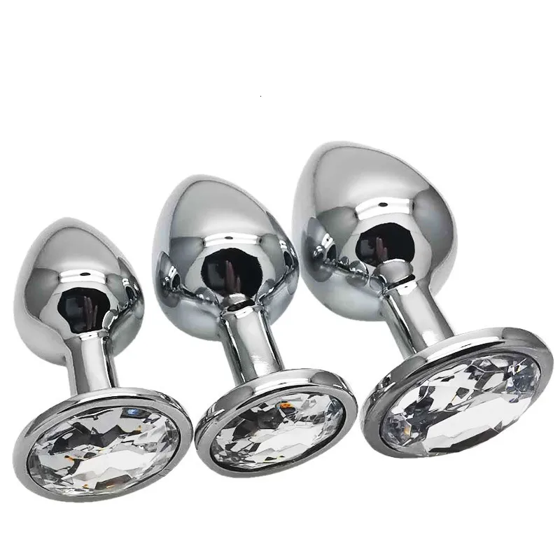 Zestaw 3 metalowych silikonowych diamentowych zatyczek analnych z seks-zabawkami dla kobiet i mężczyzn, par i dorosłych._voghion.com