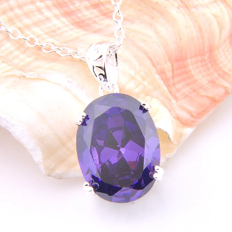 Bijoux faits à la main cadeau solide 925 en argent Sterling plaqué ovale violet améthyste pierres précieuses pendentifs de mode pour collier bijoux