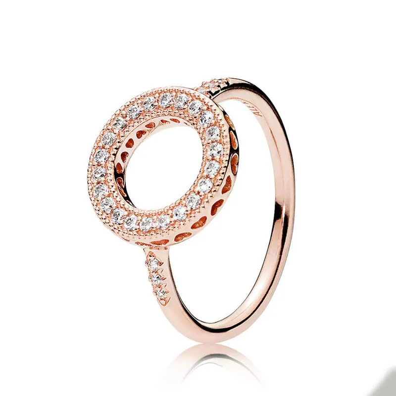 Anelli cuore Halo in oro rosa per Pandora Autentici gioielli in argento sterling da sposa firmati per le donne Regalo fidanzata Anello con diamante CZ con scatola originale