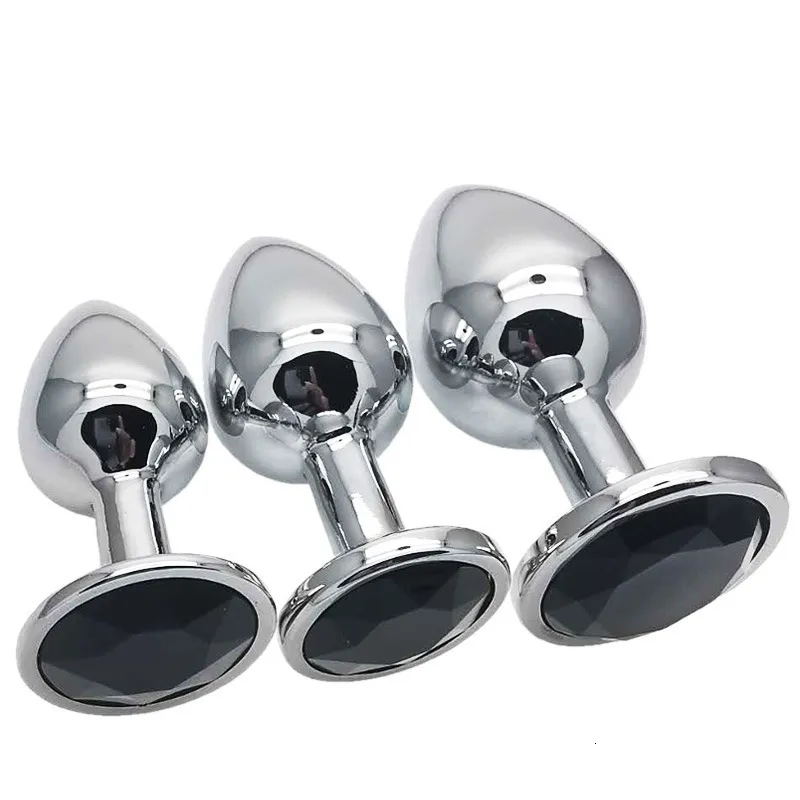 Zestaw 3 metalowych silikonowych diamentowych zatyczek analnych z seks-zabawkami dla kobiet i mężczyzn, par i dorosłych._voghion.com