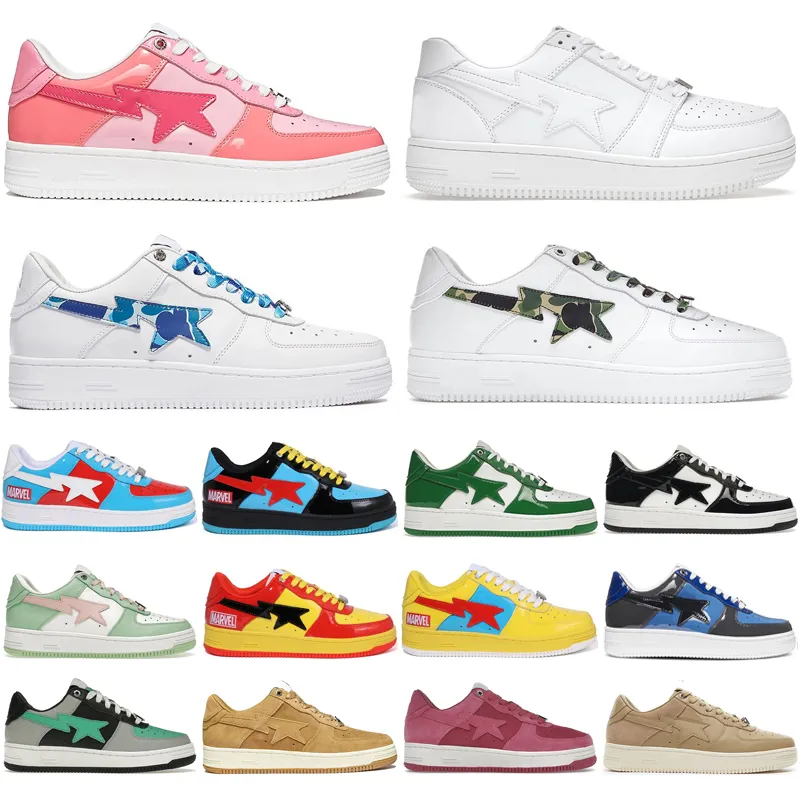 Män kvinnor casual bapesta löpskor en bapestas camo stjärnor vit grå gröna beige sude röda svart orange mens tränare tallrikforme chaussures sport sneakers