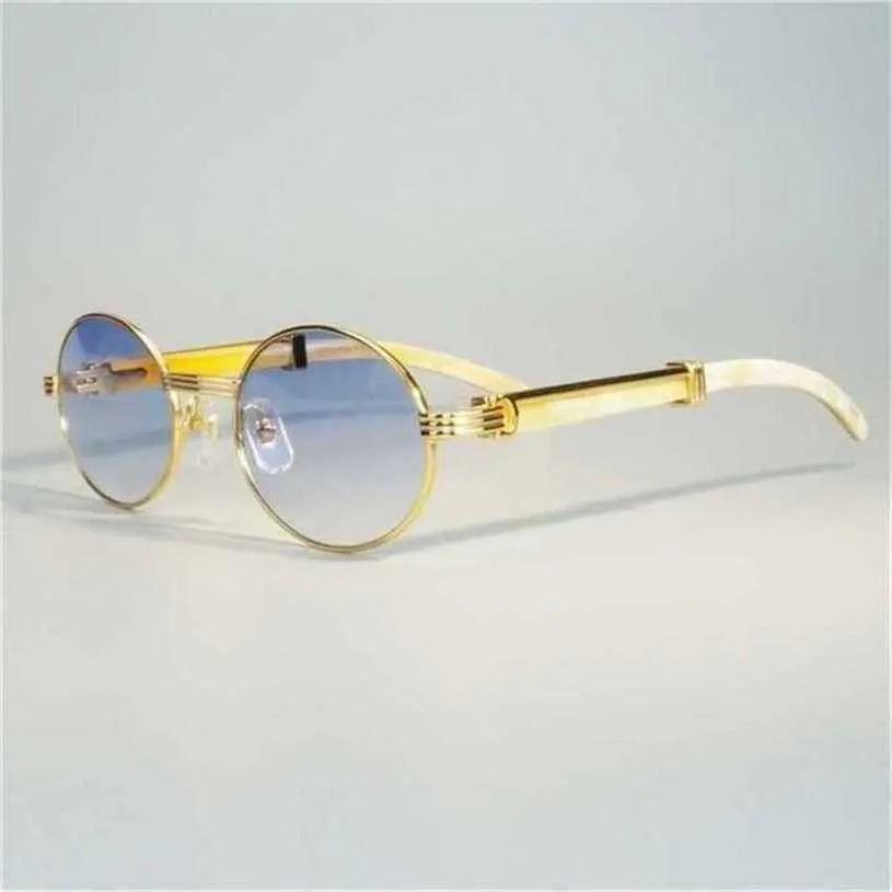 Principais óculos de sol de designer de luxo 20% dos homens oval óculos de sol da moda clara chifre branco e óculos retro redondos transparentes gafas sol