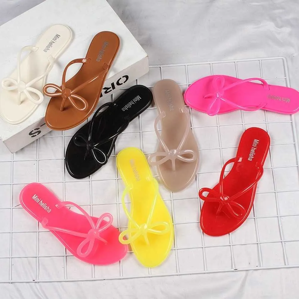 Slippers Helisha Summer New Women's Fashion Solid Color Flip Flops Indoor Outdoor Wear Casual Bow Jelly Slippers Daily Beach Shoes Female G230328