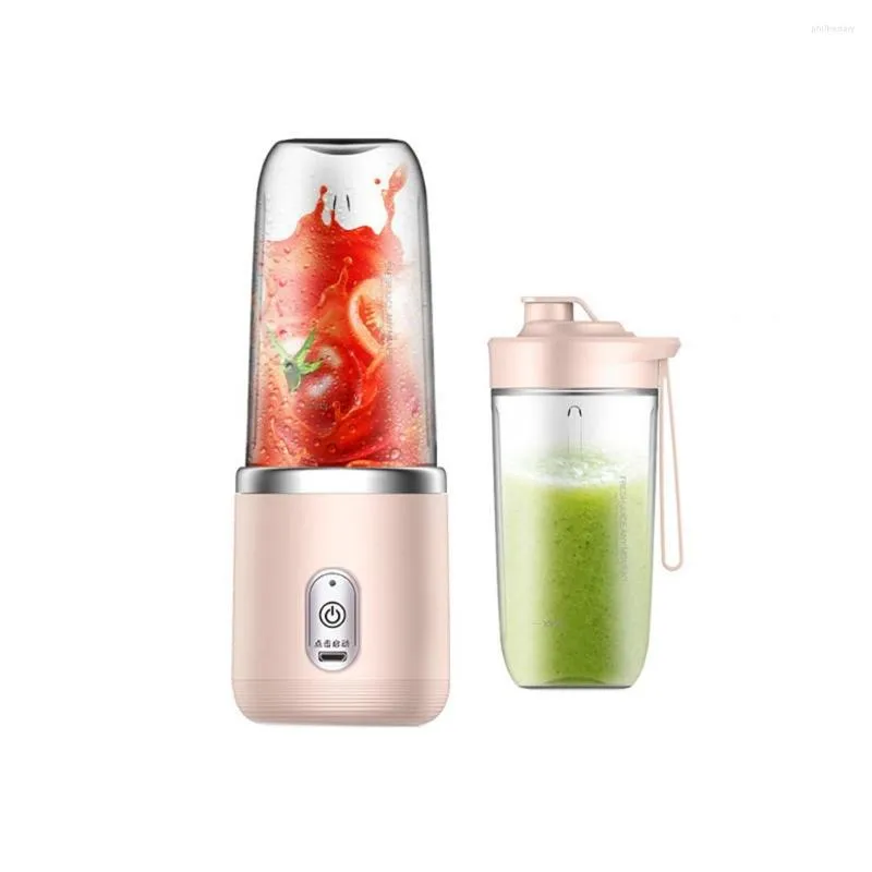 Juicers 6 Blades Juicer Blender met beker en deksel draagbare USB oplaadbare kleine vruchtensapmixer (roze)