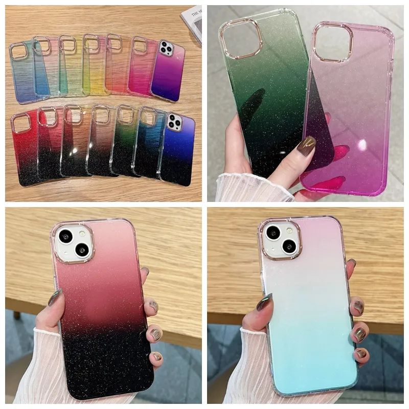 Gradient Bling Glitter Case voor iPhone 14 Pro Max Plus 13 12 11 iPhone14 Soft IMD TPU Clear Three-Color Chromed Pating Shinny Sparkle Mobile Phone Back Cover