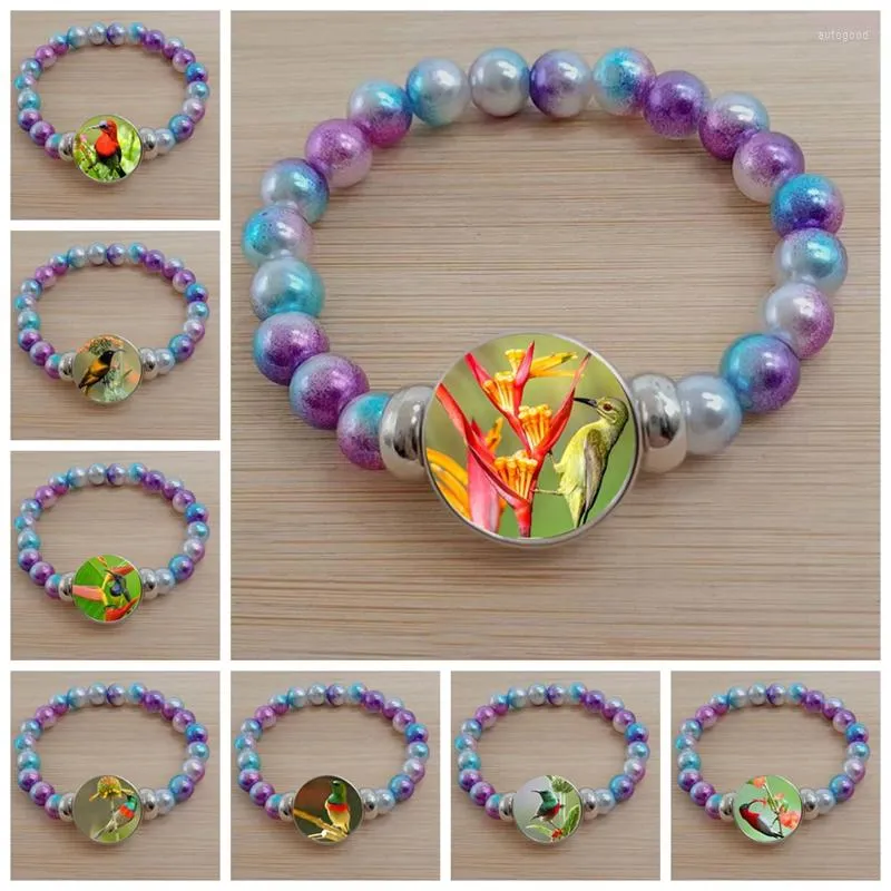 Strand Ladies Bracelet Antique Bird Art Glass Jewelry Moda Colibrí Color Bead