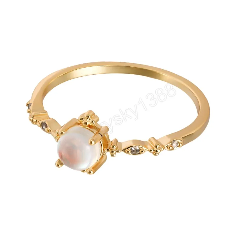 Bague opale blanche couleur or, petites bagues de lune pour femmes, bandes de mariage, bague de fiançailles en pierre, bijoux