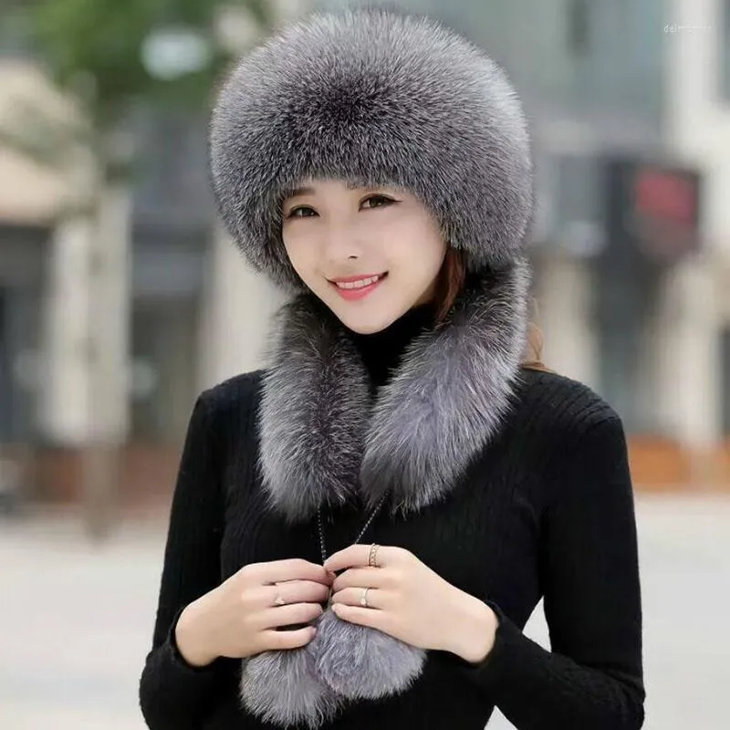 Beanies Beanie/Skull Caps Winter Hat Set Female Warm Fur With Scarf Women Knitted Beret Cap Bonnet Skullies Cold-proof Delm22