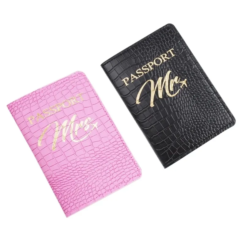 Titolari di carte Modello coccodrillo Mr Mrs Passport Cover Donna Uomo Viaggio PU Porta carte passaporto in pelle Portafoglio per coppia amante Regalo di nozze