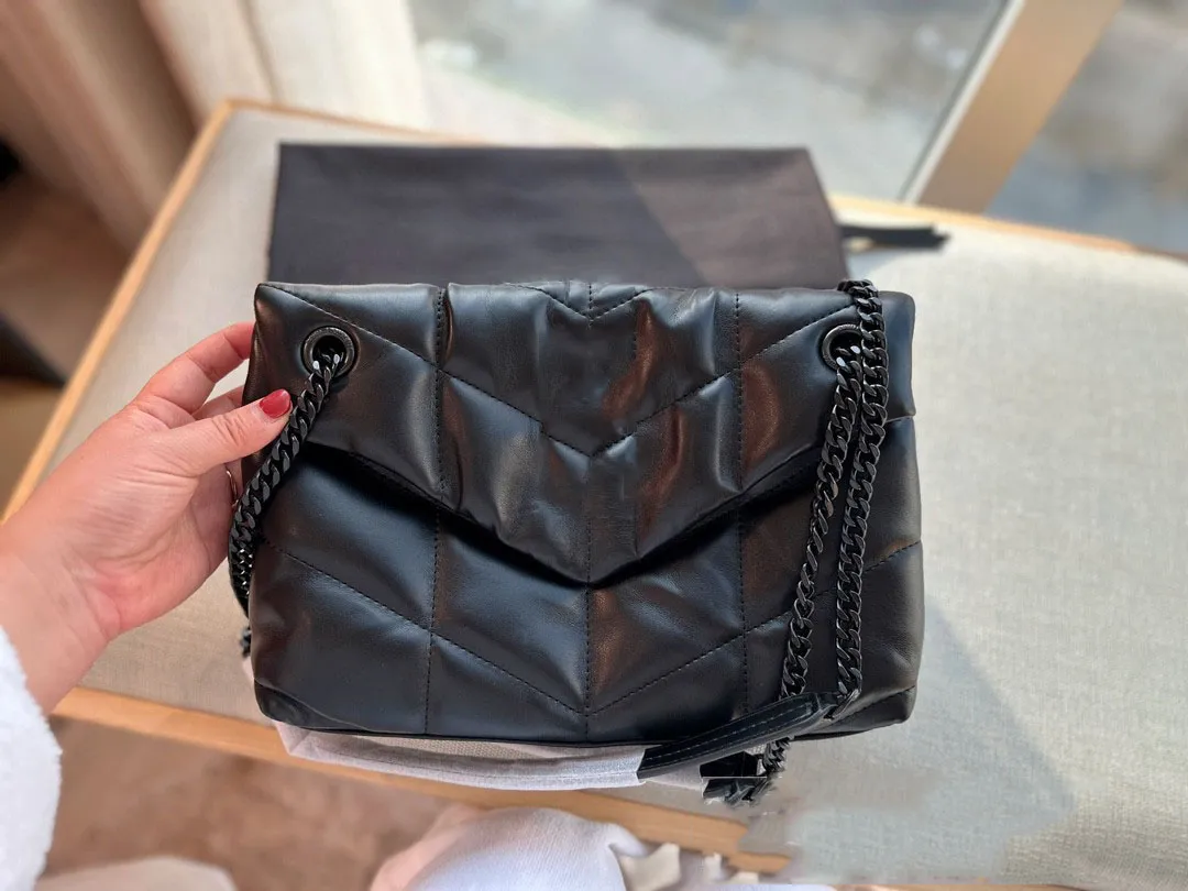 New Luxury Handbag Shoulder Bag Brand LOULOU Y-Shaped Designer Genuine Leather Ladies Metal Chain Black Clamshell Messenger Chain Bags Wholesale Size: 29CM And 32CM