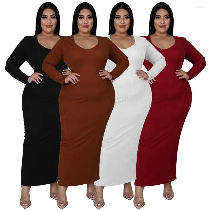 Abiti casual Taglie forti Donna 5XL Costine super elasticizzate Sexy scollato sul retro Fasciatura elegante Abito maxi Goccia all'ingrosso