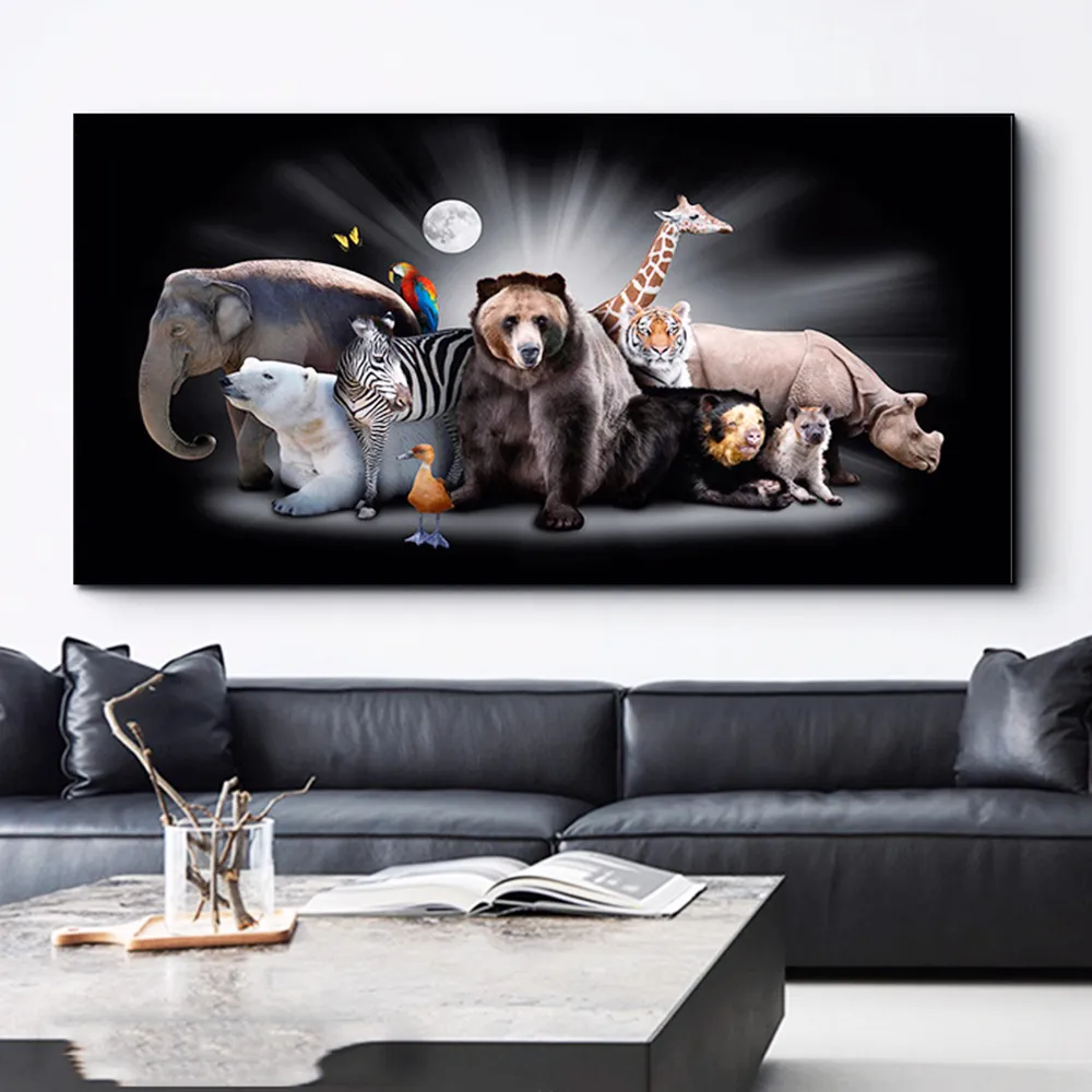 Moonlight Arctic Bear Wild Animals Canvas Painting Cuadros Posters