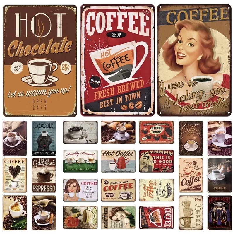 Retro Shabby Chic Kaffee Metall Blechschild Vintage Metallplaketten Vintage Poster für Küche Bar Café Kunst Malerei Dekoration Platte 30X20cm W03