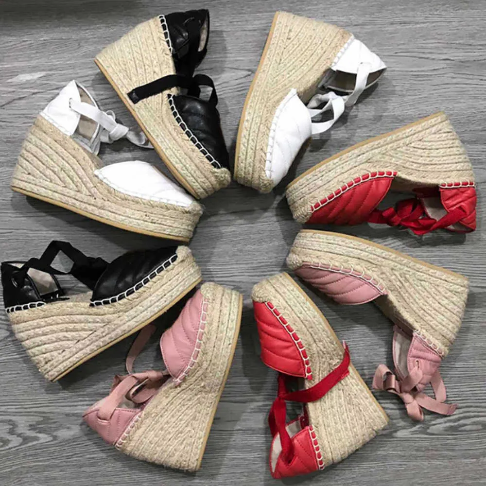 2023 high-heeled sandals twine braided cross strap fisherman shoes designer thick bottom light wild wedge comfortable canvas shoes With Box NO037