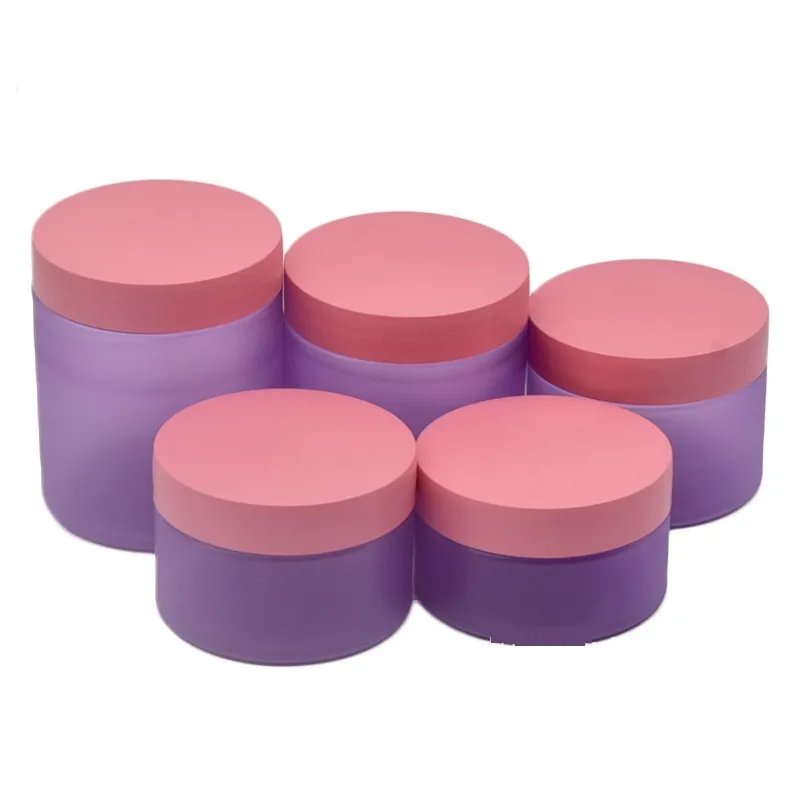 Coperchio in plastica rosa Bottiglia riutilizzabile in plastica Gelo opaco Vasi in PET viola Contenitore imballaggio cosmetico portatile Vasi crema gli occhi vuoti 100 ml 120 ml 150 ml 200 ml 250 ml