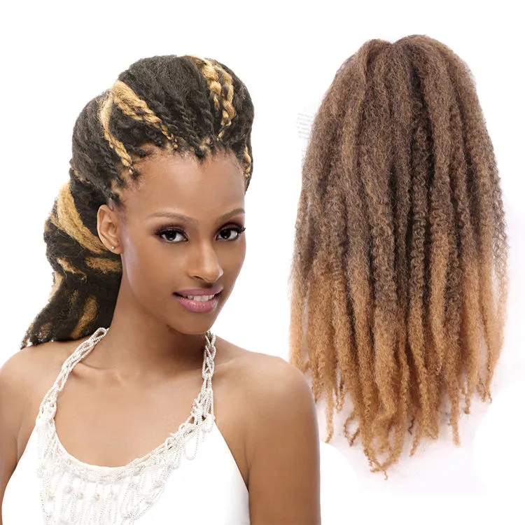 Cuban Twist Afro Kinky Marley Braid Hair Kanekalon Ombre Soft Curly Crochet Hair Bulk Synthetic Hair Extensions For Braids