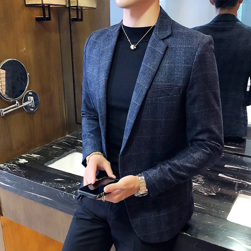 Vintage Plaid Blazer Stylish British One Button Suit Jacket For Men In 2024 From Kong02 111.56 DHgate.Com