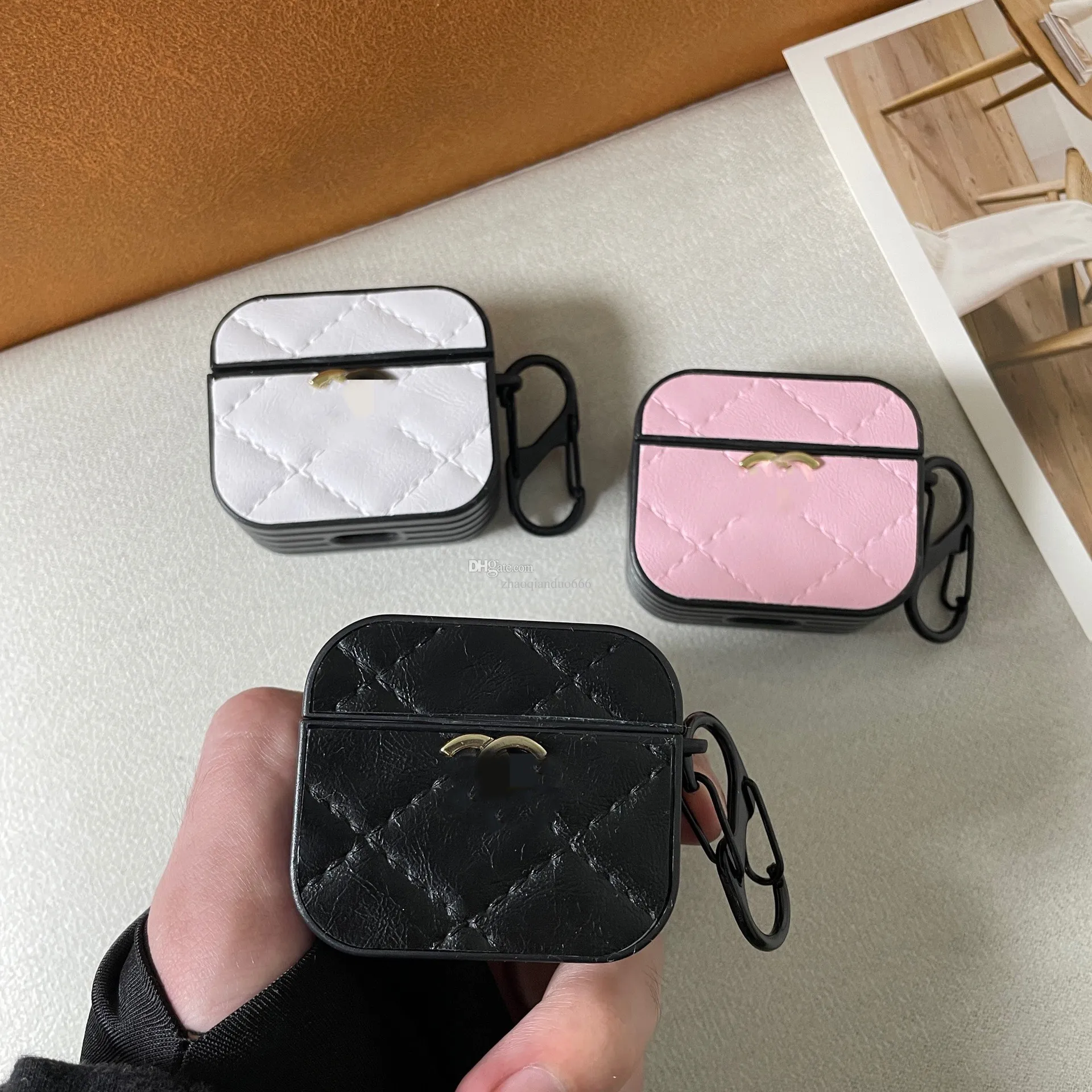 Luxury airpods cases designer fashion calfskin Ringer small fragrance dual C suitable for AirPods Pro/ 1 2/ /3 Bluetooth Headset cover generation Cell Phone