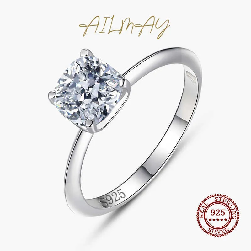 925 Pierścień srebrnego Srebrny Pierścień Ailmayring Podstawowy kwadratowy pierścionek dla kobiet i dziewcząt Przezroczysty cyrkonia Hipoalergenic Biżuteria z olśniewającym stylem Z0327