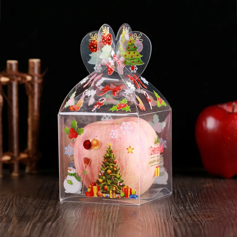 PVC Transparent Candy Box Christmas Decoration Gift Wrap Box Packaging Santa Claus Snowman Candy Apple Boxes Party Supplies Q4