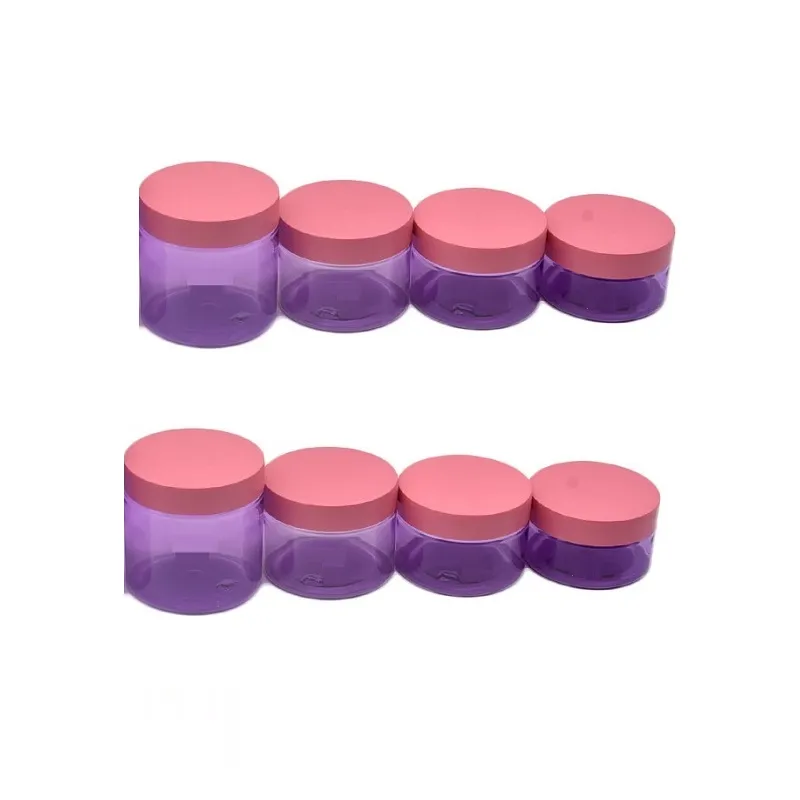 Husdjuret klara lila grädde burkar påfyllningsbara flaskor mattrosa rosa plastlock kosmetiska förpackningsbehållare tomma ögon grädde krukor 4oz 5oz 100 ml 120 ml 150 ml 200 ml 250 ml