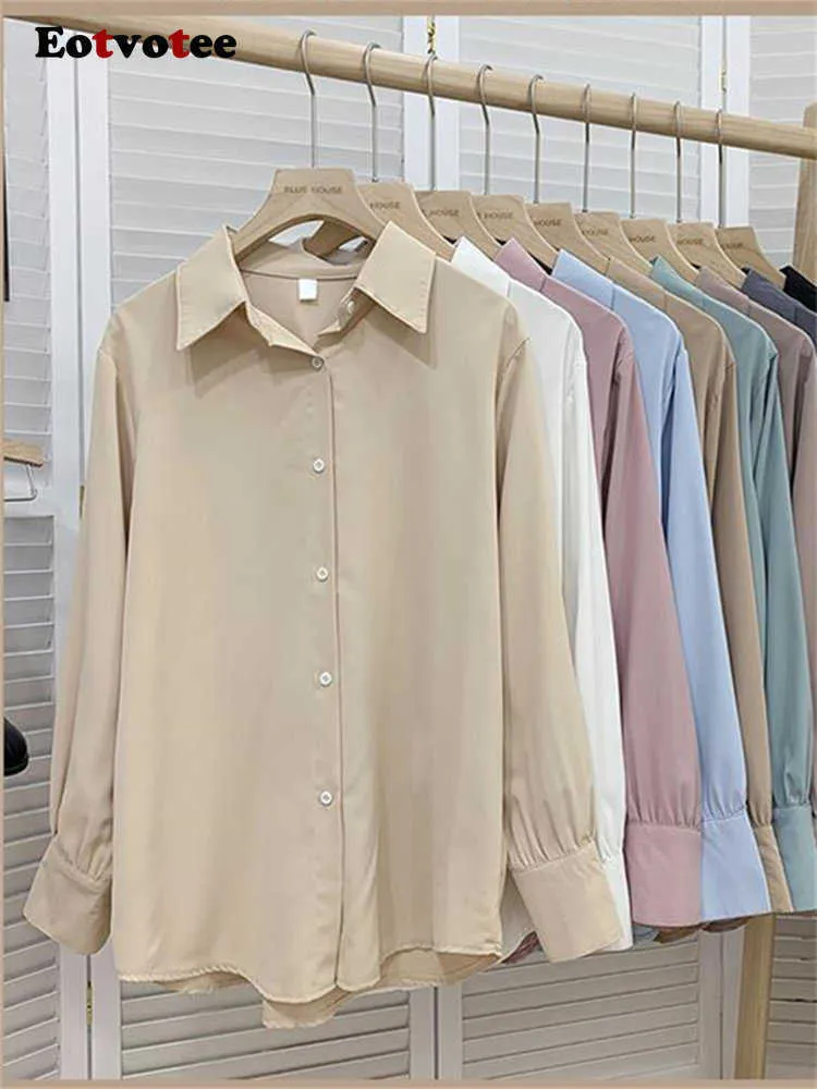 Kvinnors blusar Skjortor Eotvotee Chiffon -skjortor för kvinnor Knapp upp blusar Casual Elegant Office Ladies Whisn Down Collar Long Sleeve Fashion Tops New Y2303