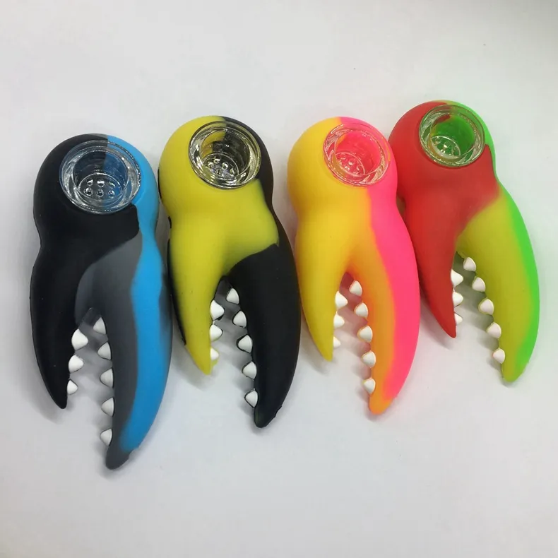 Latest Colorful Crab Clamp Style Pipes Silicone Herb Tobacco Oil Rigs Glass Multihole Filter Bowl Portable Handpipes Smoking Cigarette Hand Holder Tube