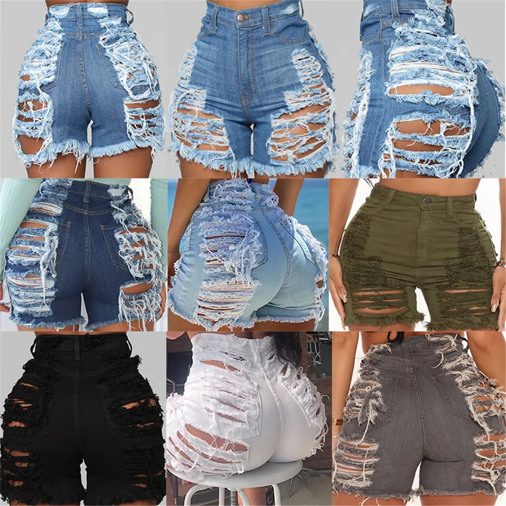 2023 Designer Summer Women Jeans Vantage Ripped High Waist Stretchy Fashion Washed Retro Denim Shorts Bulk Wholesale Clothes 9595