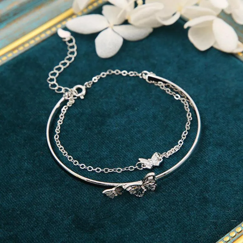 Bangle Silver Gold Color Open Spring Butterfly Charm Bracelet For Women Luxury Fashion Girls Wrist Jewelry Gifts