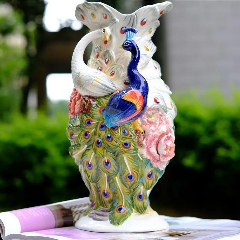 Vaser sydostasiatisk stil keramisk vas dekoration blomma flaska europeiska pastoral par påfåglar