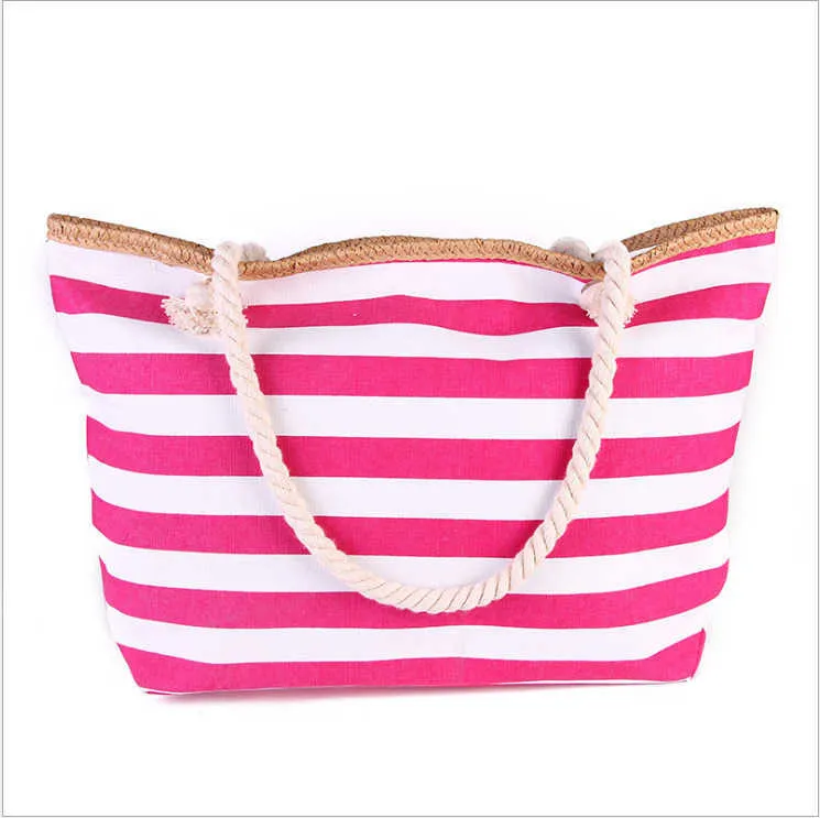 Beach Bags Canvas Handbag 2023 Striped Sen Women s Shopping Environmental 230327