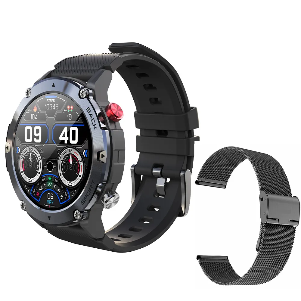 Smart Watch Carbon Black Ultra Army Outdoor Smartwatch iOS Android Uhr fur Manner IP68 tief wasserdicht mehrere Sportmodi taktische Fitnessuhr