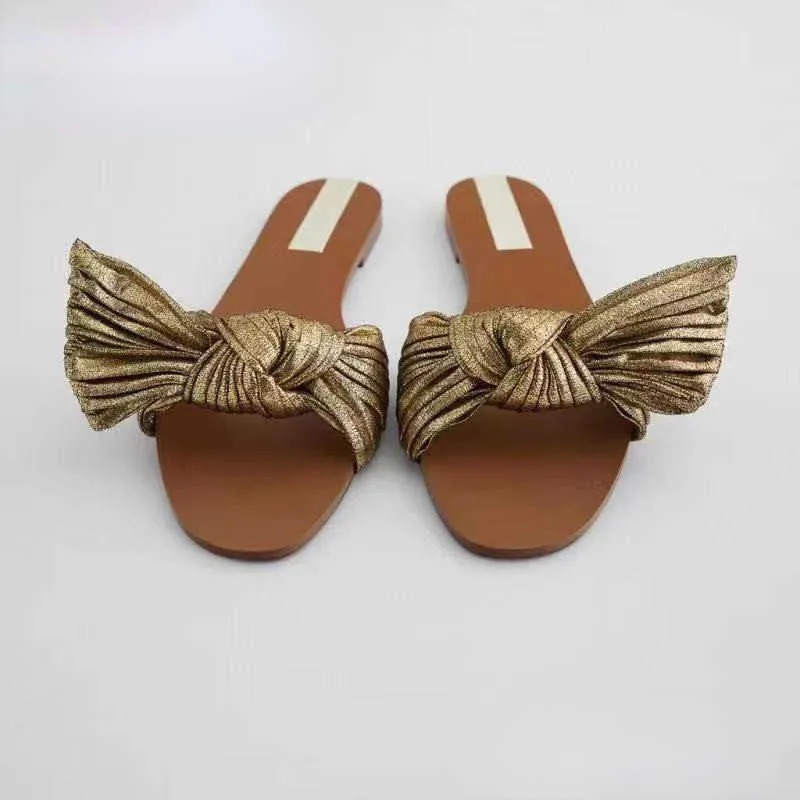 Slippers Brand fashion sandals women summer classic golden bow flat sandals women's sweet all-matc designer shoes Femme zapatos G230328