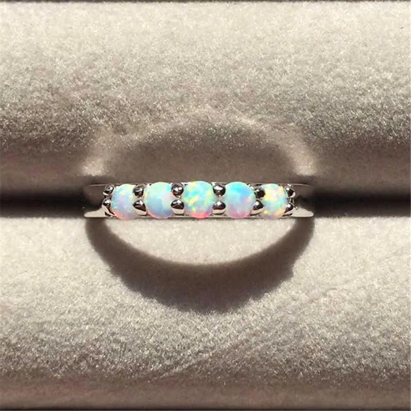 Bohemia mavi ve beyaz opal yüzük Kadın nişan yüzüğü Z0327