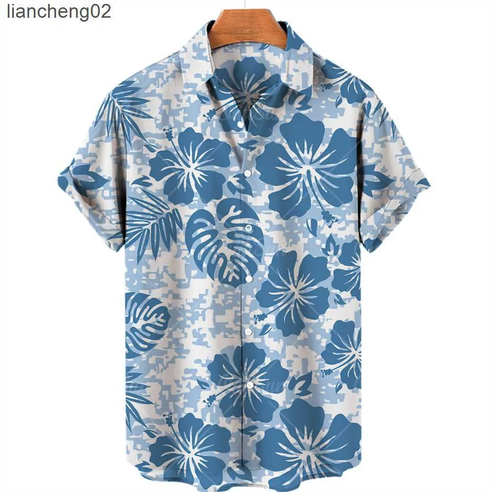 Casual shirts voor heren 2022 Zomer dierenkraan Men Hawaiiaans shirt 3d plant shirt voor mannen bloemdruk plus size Hawaiiaanse shirts strand bloemen shirt 5xl w0328