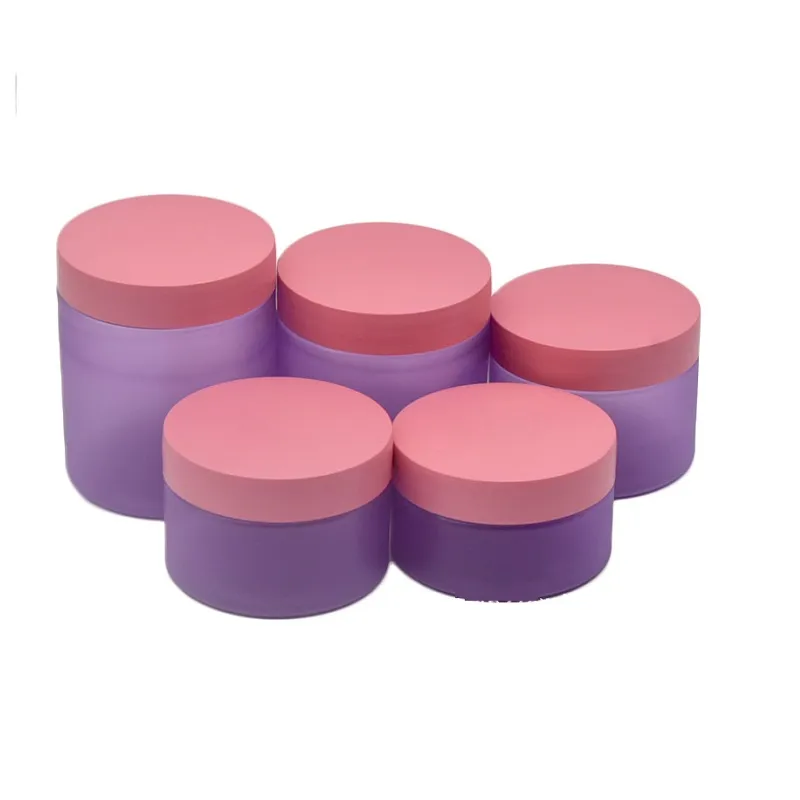 Coperchio in plastica rosa Bottiglia riutilizzabile in plastica Gelo opaco Vasi in PET viola Contenitore imballaggio cosmetico portatile Vasi crema gli occhi vuoti 100 ml 120 ml 150 ml 200 ml 250 ml