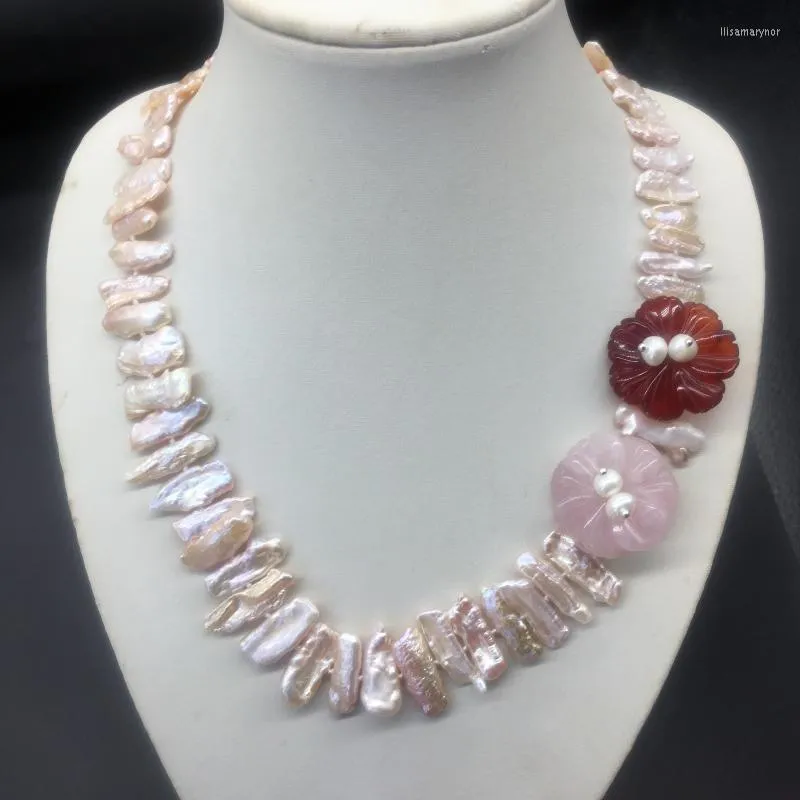 Colliers ras du cou naturel Biwa perle d'eau douce Rose Quartz pierre rouge fleur collier colliers pour femmesChokers Llis22