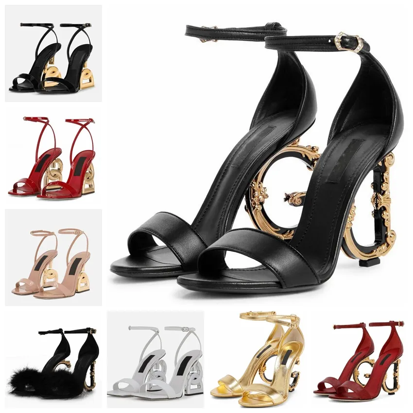 2023 Été Marques De Luxe En Cuir Verni Sandales Chaussures Pop Talon Plaqué Or Carbone Nu Noir Rouge Escarpins Gladiator Sandalias Avec Box chaussures de designer