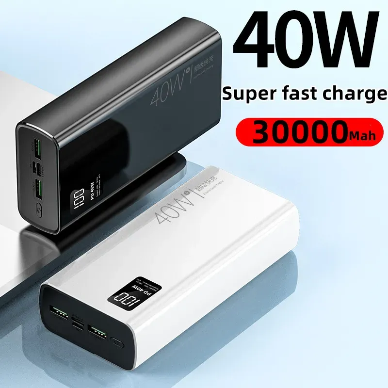 New2023 Power Bank 30000MAHポータブル充電Poverbank携帯電話LEDミラーバックパワーバンク外部バッテリーパックパワーバンク