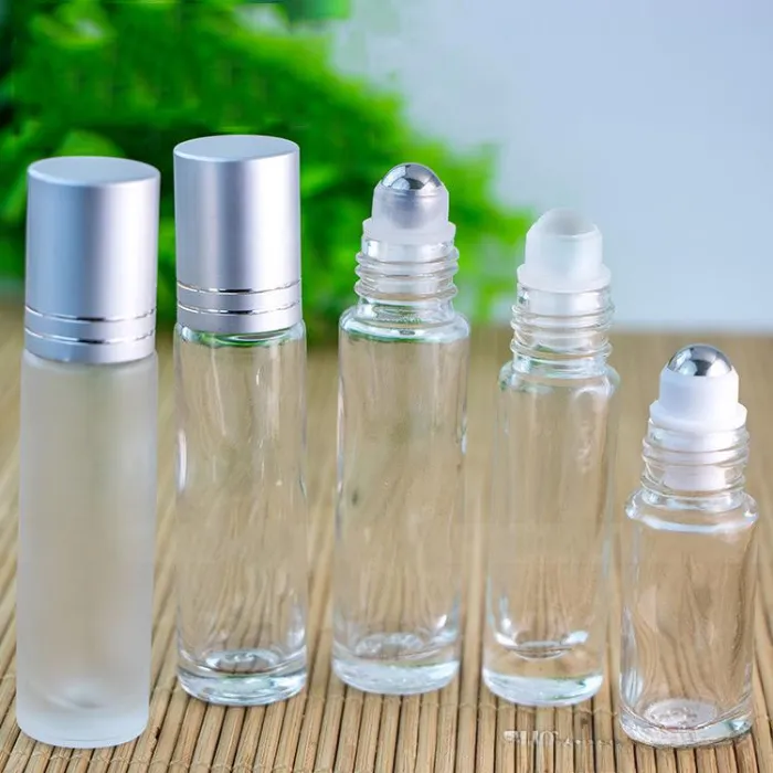 10ml Essential Oil Roll-on Bottles Transparent Frosted Glass Bottle Stainless Steel Roller Balls Silver Cap Roller Bottles