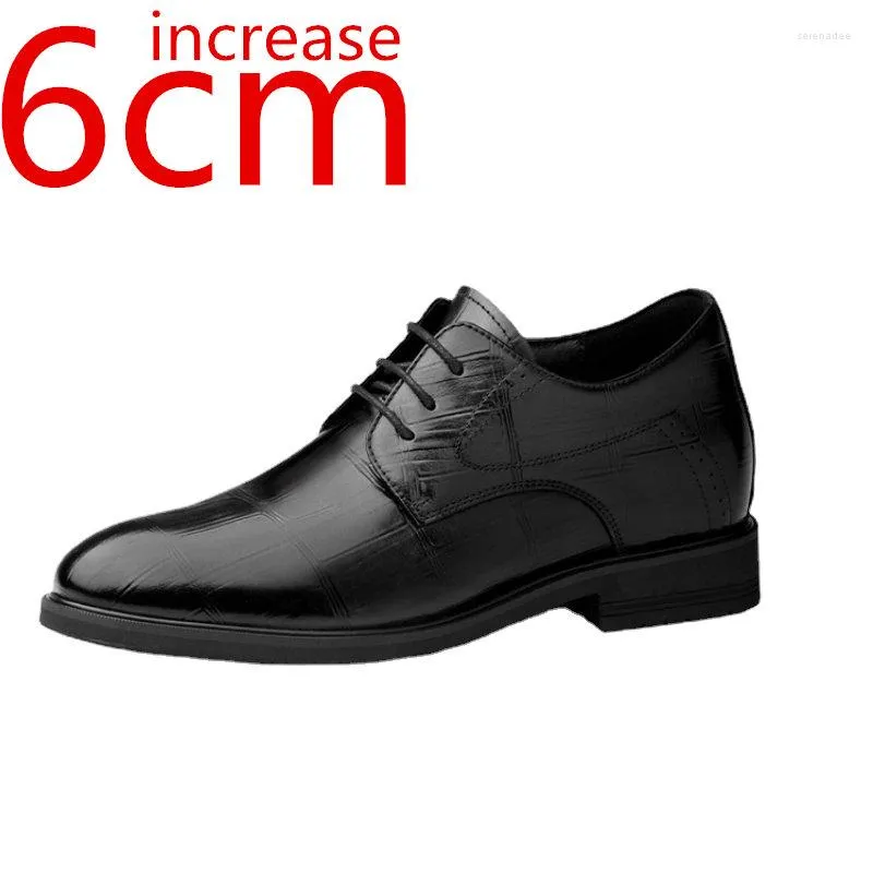 Dress Shoes Men Lift Leather Invisible Verhooging 6 cm bruiloft Celebration Formele zaken Zwart Casual Men's