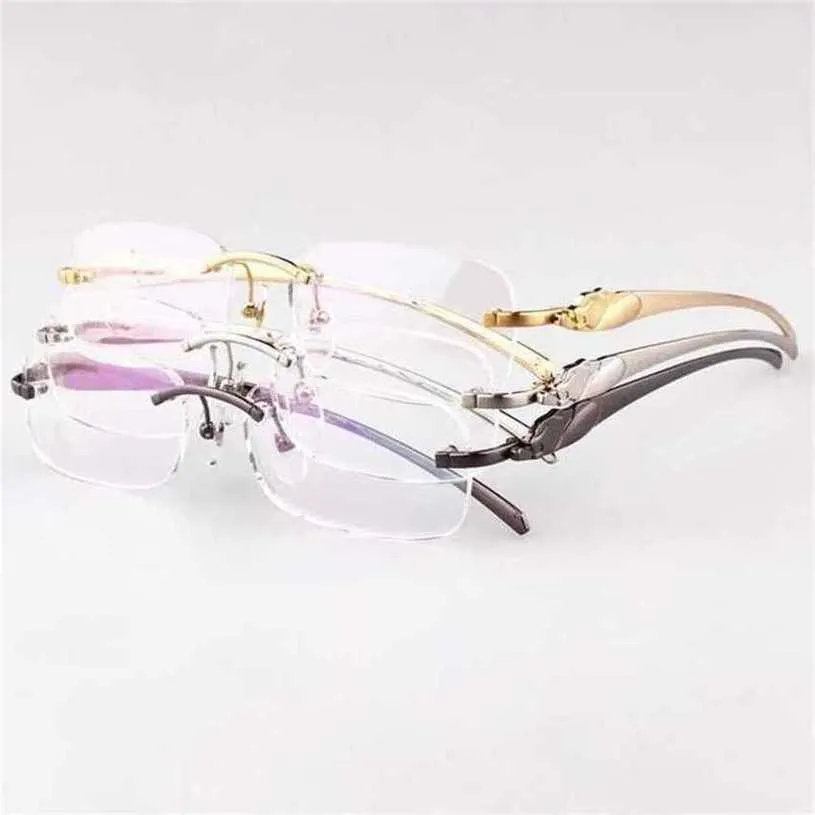 Principais óculos de sol de designer de luxo 20% de óculos de metal quadrado clear transparente pantera de pantera de molduras ópticas de mulheres prescrição de vidro fotoquromico