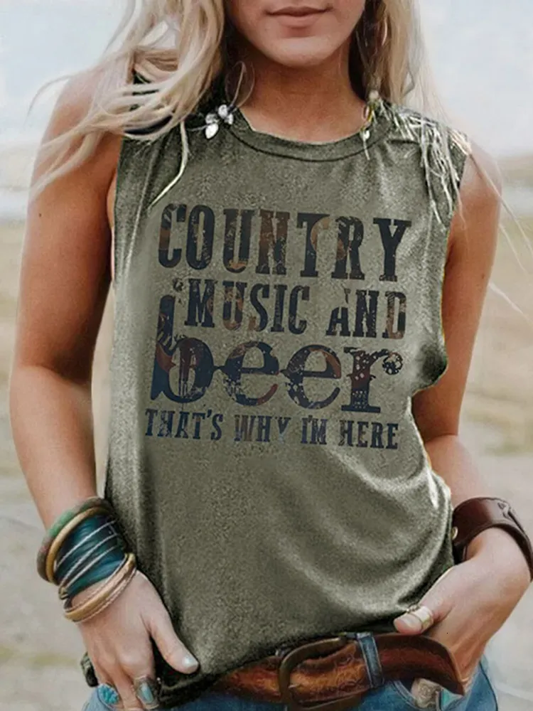 Camisoles Tanks Country Music And Beer Funny Drinking Shirt pour les femmes Summer Vacation Tees sans manches Vintage Patriotic Tank Top Casual Party 230328